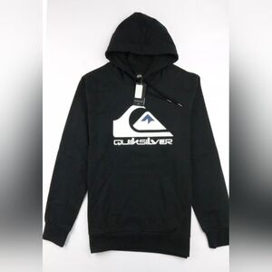 Quiksilver Hoodie Men's Brushed Cotton Black Large Graphic Logo Sweatshirt NWT